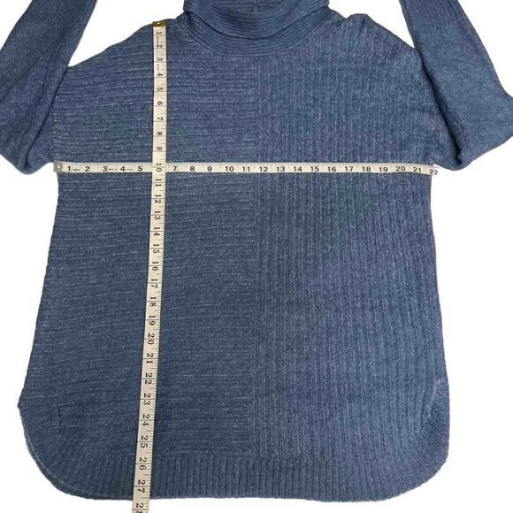 Como Vintage Pullover Sweater Mock Neck Blue Denim Rounded Hem Side Slits Small - Picture 12 of 15